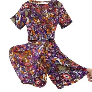 Vintage romper womens MED skort deadstock Y2K Ace Casuals floral belt pockets